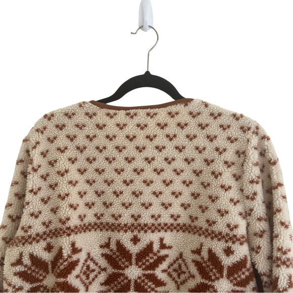 Orvis Beige Tan Fair Isle Collarless Fleece Jacket Large - Picture 5 of 12